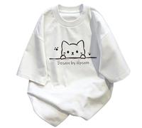 keadiseu T-Shirt Ample imprimé Chat Curieux Pattes et Lettres - Blanc - XL