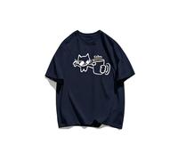 keadiseu T-Shirt Coton Ample imprimé Chat et Tasse à café - Blue - Medium