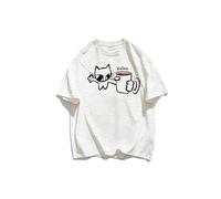 keadiseu T-Shirt Coton Ample imprimé Chat et Tasse à café - Gray - X-Large