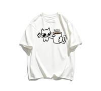 keadiseu T-Shirt Coton Ample imprimé Chat et Tasse à café - White - Large