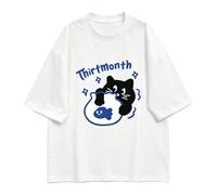 keadiseu T-Shirt Manches Courtes imprimé Chat Noir Sac Poisson - Gris - M