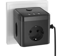 KEAGAR Bloc multiprise USB 3 prises avec 3 adaptateurs de prise USB (2 prises Euro et 1 Schuko) 6 en 1 Powercube Multiprise Chargeur de bureau sans câble avec interrupteur Noir