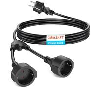 KEAGAR Rallonge de sécurité pour l'extérieur, Câble Plastique AC Schuko avec 2 Prises de Courant pour la Maison, Le Bureau, l'extérieur, 3 x 1,0mm², jusqu'à 250V/16A, Noir(3M)