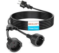 KEAGAR Rallonge de sécurité pour l'extérieur, Câble Plastique AC Schuko avec 2 Prises de Courant pour la Maison, Le Bureau, l'extérieur, 3 x 1,0mm², jusqu'à 250V/16A, Noir(8M)