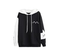 KEAIDO Sweat à capuche avec oreilles de chat pour femme - Style kawaii - Esthétique - Lettre japonaise - Pull académie léger - Haut de dessin animé, noir, Medium