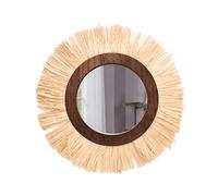 KeaJuidy Miroir Mural Suspendu with Cadre en Bois et Raphia 40cm Miroirs circulaires bohèmes en rotin tressé Décoration Murale pour Chambre, Salon, Chambre à Coucher, Salle de Bain