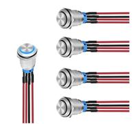 KEALLANS Lot de 5 interrupteurs à bouton-poussoir avec faisceau pré-câblé 12 V 24 V autobloquant LED rond étanche en métal 12 mm