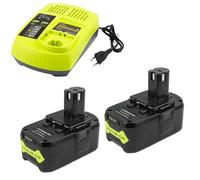 KEATFE Lot de 2 batteries de rechange 5 Ah et chargeur pour appareils Ryobi ONE+, 18 V, Li-Ion pour Ryobi RB18L40 RB18L50 RB18L15 BPL-1815 BPL-1820G BPL1820 BPL18151 P104 P105 P100 6 P107 outils P108