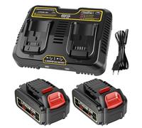 KEATFE Lot de 2 batteries de rechange 5500 mAh et chargeur pour DeWalt, 18 V/20 V max Li-Ion compatible avec DeWalt DCB204 DCB206 DCB180 DCB181 DCB182 DCB184 DCB201