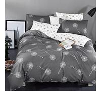KEAYOO Parure de lit 2 pièces réversible 135 x 200 cm, gris et blanc, motif pissenlit, 100 % coton, douce au toucher, avec fermeture éclair, pour l'hiver à l'été