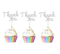 Keaziu Lot de 48 décorations argentées pour cupcakes « Thank You » - Pour anniversaire, anniversaire de mariage, Thanksgiving, mariage, fête de mariage