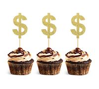 Keaziu Lot de 48 décorations de cupcakes en forme de dollar pour fête à thème, mariage, anniversaire, fête prénatale, fournitures de fête