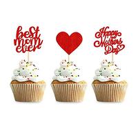 Keaziu Lot de 48 décorations rouges pour cupcakes « Happy Mother's Day » avec inscription « Best Mom Ever » pour fête des mères