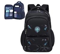 Kebeixuan Sac à dos d'écolier, style porte de réfrigérateur, sac à dos pour école primaire, collège, adolescent, enfant, garçon, Noir , Taille L