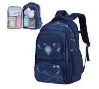 Kebeixuan Sac à dos d'écolier, style porte de réfrigérateur, sac à dos pour école primaire, collège, adolescent, enfant, garçon, bleu foncé, Taille L