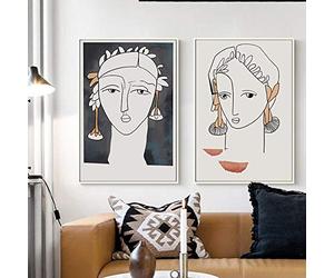 KEBIA Abstrait Vintage Figure Profil Toile Art Prints Peintures Wall Art Print Affiche Image pour Salon Intérieur Décoration de La Maison 60x80cmx2 Sans Cadre