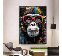 KEBIA Affiches d'art mural Graffiti Vintage singe avec lunettes, affiches d'art chimpanzé, impressions modernes de rue colorées, peinture sur toile, décor 50x70 cm sans cadre