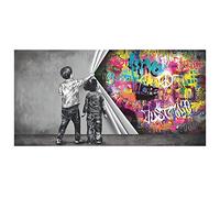 KEBIA Enfants découvrant rideau toile peinture graffiti art affiche rue toile mur art impressions photo pour salon décor à la maison 60x120 cm sans cadre