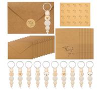 Keboyoe 10 Pièces Porte-clés de Remerciement avec 10 Carte et Enveloppe Perles en Bois Porte-Clés avec Perles en Boiss Cadeaux Merci Bois Portes-clés pour Ami,Enseignante,Collègue - Cadeau d'adieu