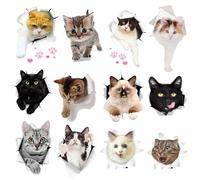 Keboyoe 12 Pièces Autocollant Chat 3D Mignon Amovible pour Salle de Bain, Chambre, Cuisine, Voiture, Fenêtre - Décor Mural