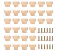 Keboyoe 30 Pcs Poignée Meuble Bois Rond Bouton Tiroir Bois Rond Boutons de Meubles Ronds en Bois Boutons de Porte Rond en Bois Avec Vis Pour Placards, Commode, Armoire 35 x 25 mm