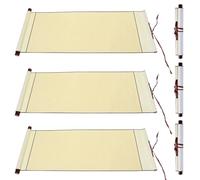 Keboyoe 3pcs Rouleau Calligraphie Chinoise 80x34cm, Xuan Papier Défilement Parchemin Tres Long, Rouleau de Papier Vierge Avec Poteau en Bois pour Calligraphie Peinture et Décoration Murale