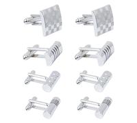 Keboyoe 4 Paires Bouton Manchette Homme Boutons de Manchette Classiques pour Hommes Cylindre,Rectangle Boutons de Manchette Argent Pour Mariage,Chemise Business,Fête des Pères Anniversaire Cadeau