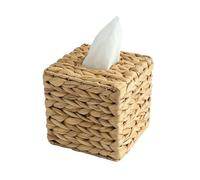 Keboyoe Boite Mouchoirs Panier Carrée en Jacinthe d'eau Boîte à Mouchoirs Décorative Distributeur Papier Toilette Osier pour Salle de Bain, Table de Chevet, Bureau, Matériaux Naturels, Style Vintage