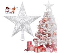 KECDRU Étoile De Sapin De Noël Blanche 20cm Plastique Léger Paillettes Star Décoration Pour Cime De Sapin De Noël