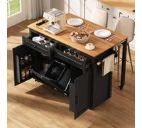 KecDuey Desserte de cuisine sur roulettes, coin repas extensible, îlot de cuisine avec plan de travail et compartiment à déchets, îlot de cuisine mobile autoportant avec multiprises, pour cuisine