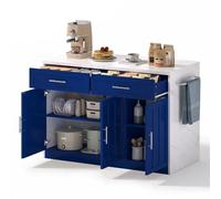KecDuey Îlot de cuisine, 120 x 60 x 91 cm, avec prises, ports USB, câble d'alimentation de 1,5 m de long, étagères réglables, poignées en métal, porte-serviettes, espace bar, pour appartements