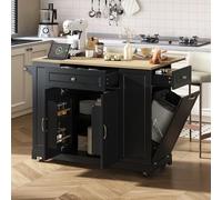 KecDuey Îlot de cuisine avec roulettes, espace repas extensible, chariot de service avec tiroirs multifonctions et compartiment à déchets, chariot de cuisine mobile idéal pour la cuisine et la salle à