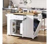KecDuey Îlot de cuisine avec roulettes, espace repas extensible, chariot de service avec tiroirs multifonctions et compartiment à déchets, chariot de cuisine mobile idéal pour la cuisine et la salle à