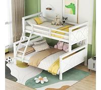 KecDuey Lit en bois, lit superposé avec escalier et garde-corps de sécurité, convertible en 2 lits séparés, lit double, simple pour enfants, adolescents et adultes (Blanc)