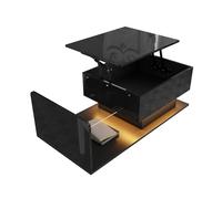 KecDuey Table basse, blanc brillant, table d'appoint, table basse 100 x 50 x 33/47,5 cm avec verre et effet LED, avec plateau en verre, table de salon pour salon (noir)