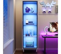KecDuey Vitrine en verre, hauteur 170 cm, vitrine LED autonome blanche, avec socle, verre teinté et éclairage changeant de couleur, vitrine, bibliothèque, armoire à vin