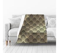 KEDDJI Art Déco Noir Champagne Écailles Dorées Coquillages Couverture Chaude en Flanelle Polaire Douce et Moelleuse comme Couverture de lit/draps de lit 102 x 127 cm