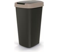 Keden Compacta Q Poubelle avec couvercle basculant et rabattable 25L plastique tri sélectif Poubelle recyclable - noir avec cadre marron clair