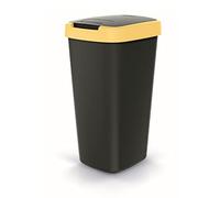 Keden Compacta Q Poubelle avec couvercle pivotant et rabattable - 25 l - En plastique - Pour tri sélectif des déchets - Poubelle de recyclage - Noir/jaune clair
