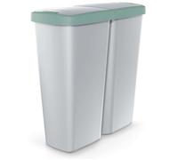 KEDEN® Double poubelle cuisine 2x25 litres 2 compartiments couvercle bouton corbeille déchets bio tri sélectif recyclage gris-vert