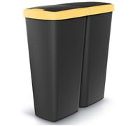 KEDEN® Double poubelle cuisine 2x25 litres 2 compartiments couvercle bouton corbeille déchets bio tri sélectif recyclage noir-jaune