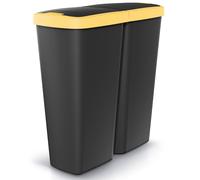 KEDEN® Double poubelle cuisine 2x25 litres 2 compartiments couvercle bouton corbeille déchets bio tri sélectif recyclage noir-jaune