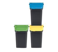 Keden Kaddi Q Système de tri sélectif, 3 x 25 l, avec filtre à charbon actif, bac de tri sélectif, avec couvercle, poubelle de recyclage, en plastique, noir