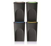 Lot de 4 poubelles KEDEN SORTIBOX 100% plastique recyclé, noir, 140L