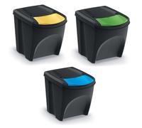 Keden Sortibox Système de tri des déchets 3 x 25 l - Lot de 3 bacs de tri des déchets - Poubelle en plastique (noir)