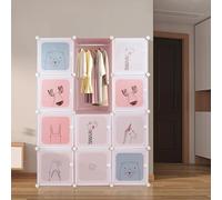 Kedia Armoire Chambre en Plastique, Penderie & Rangement Chaussures, Modulable Avec Portes, Organisateur Vêtements (Rose-110 * 145 * 37cm)