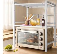 Kedia Étagère à Micro-Ondes Réglable, Porte-épices, Support de Micro-Ondes de Cuisine à 2 Niveau Extensible, Porte-Micro-Ondes en Acier au Carbone avec Crochets (Blanc-40/64 * 36.5 * 78cm)