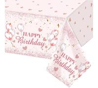 KedidO 1PC Nappe Rose Joyeux Anniversaire, Nappe Anniversaire Rose, Nappe de Fête Rectangulaire, Nappe Rose pour Filles Anniversaire Fête Prénatale