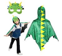 KEEBAX Cape De Dinosaure Pour Enfants Avec Masque: 2 Pcs Carnaval Dragon DéGuisement PtéRosaure Costume Pour GarçOn Fille Cosplay FêTe Manteau Dinosaure Dress Up Verte Pour Halloween Carnaval