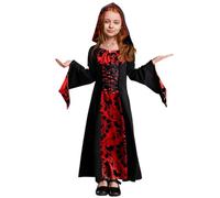 KEEBAX Costume de Vampire Fille: Déguisement Vampire Femme - Gothique Royale de Vampire avec Collier, Enfant Costume de Victorien pour Halloween Carnaval Jeu de Rôle (M (130-145cm))